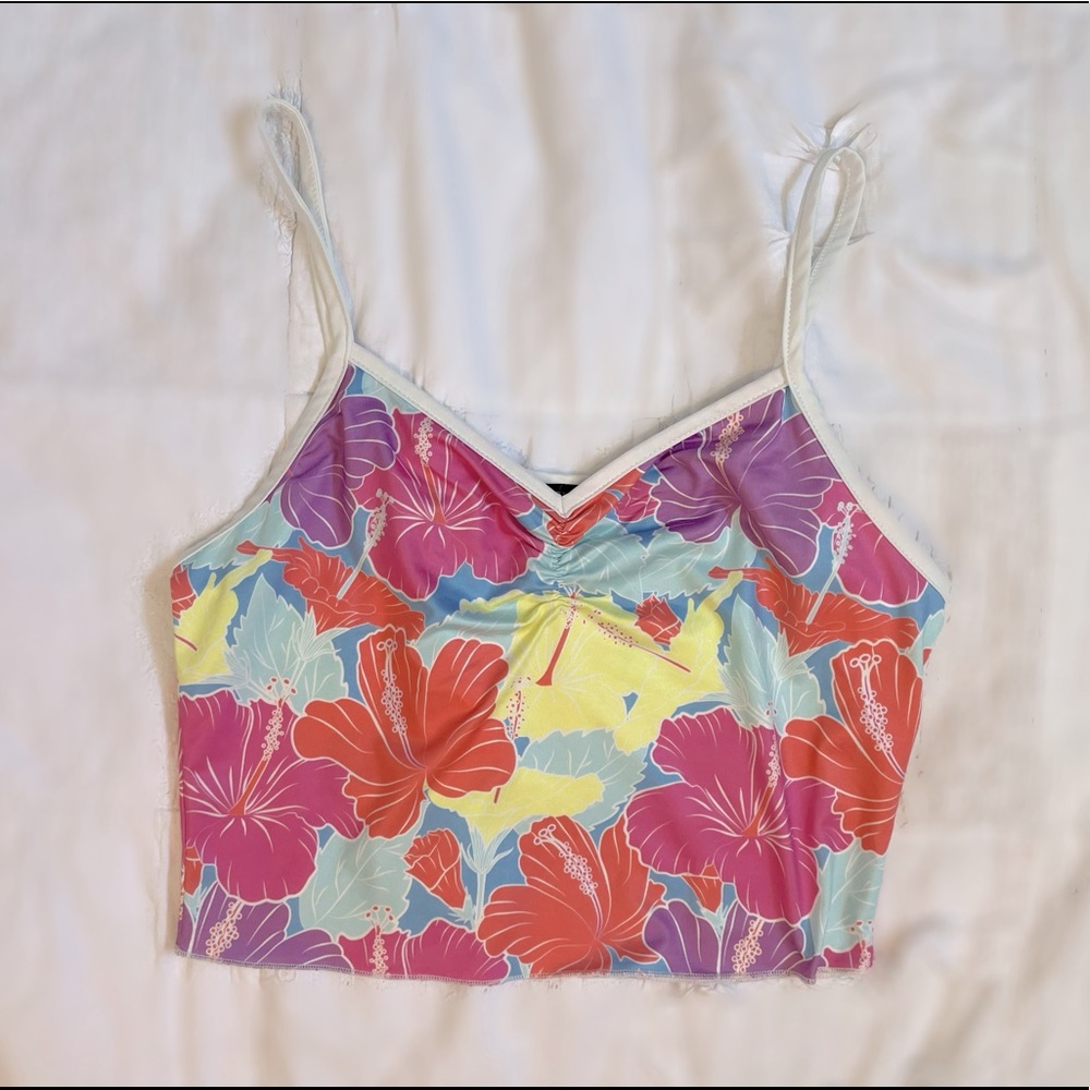 hawaiian floral print cropped cami